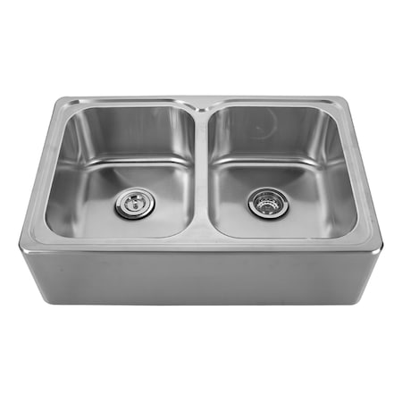 Whitehaus SS Dbl Bowl Drop-In Sink W/ A Seamless Customized Front Apron, SS WHNAPEQ3322